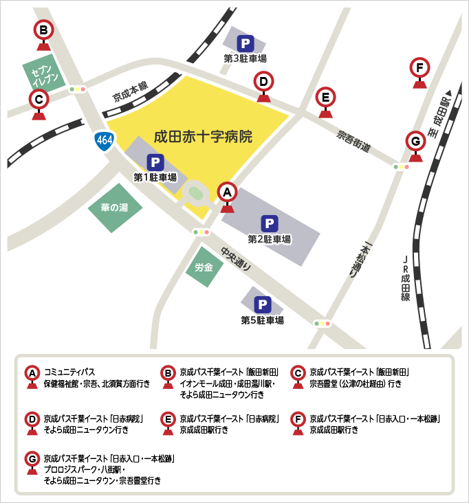 病院周辺のバス乗り場位置図