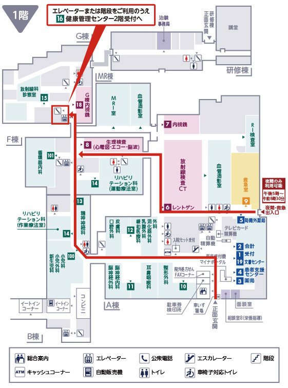 各入り口から健診管理センターまでの案内図