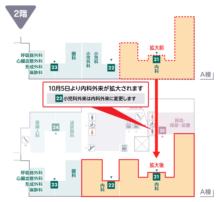 内科拡大の外来フロア案内図