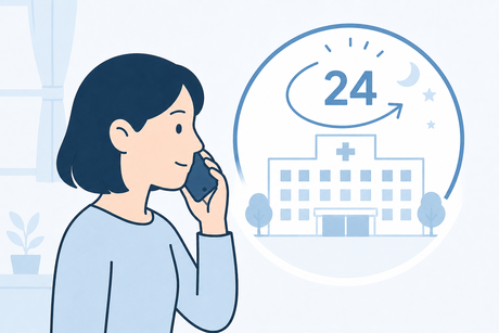 女性が病院へ電話しているイラスト